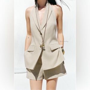 ZARA HALTER LINEN BLEND VEST